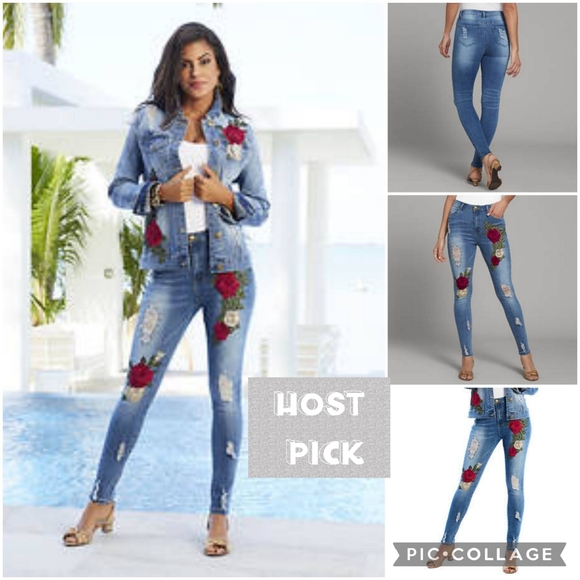 Floral Applique Jeans NEW - Picture 1 of 10
